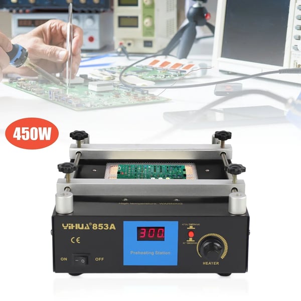 Elektrisk forvarmeplade til lodning - 853A IR-forvarmer - 50–400°C - LCD-skærm - 220V - Mål 25×22×9 cm - Sort