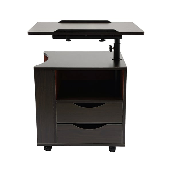 Sengebord - Natbord med hjul - Løftbar bordplade - Højdejusterbar - Rullebord - Sort