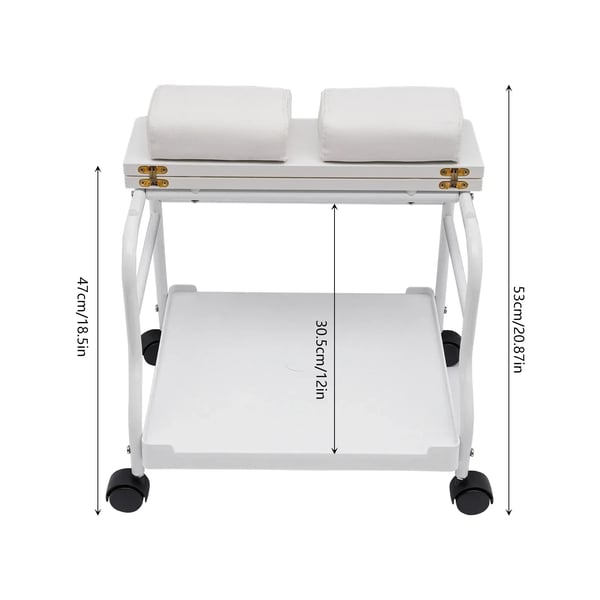 Salonvogn - Pedicure/Manicure Rullevogn - Bærbar - Med Hjul - Fodstøtte - Nem Montering - Hvid