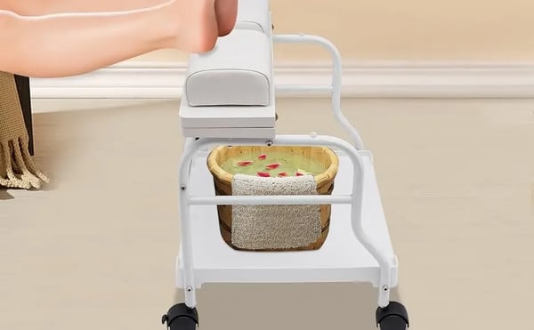 Salonvogn - Pedicure/Manicure Rullevogn - Bærbar - Med Hjul - Fodstøtte - Nem Montering - Hvid