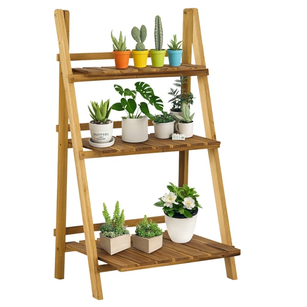 Växtställ - Blomhylla - 3 Våningar - Hopfällbar - Granträ - 40×37×93 cm - Montering krävs - Natur