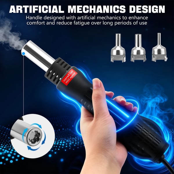 Kuumailma juotosasema - Rework-asema - 700 W - 100–480 °C - LED-näyttö - 3 suutinta - Musta
