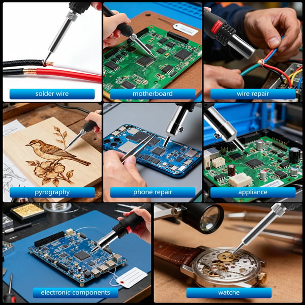 Kuumailma juotosasema - Rework-asema - 700 W - 100–480 °C - LED-näyttö - 3 suutinta - Musta