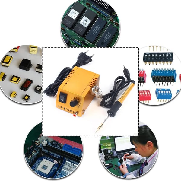 Mini loddekolbestation - 12V lavspænding - Justerbar 50–450°C - 10-trins temperaturkontrol - Til elektronik, telefon & PC-reparation - Guld