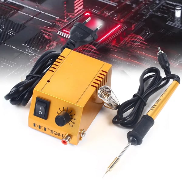 Mini loddekolbestation - 12V lavspænding - Justerbar 50–450°C - 10-trins temperaturkontrol - Til elektronik, telefon & PC-reparation - Guld