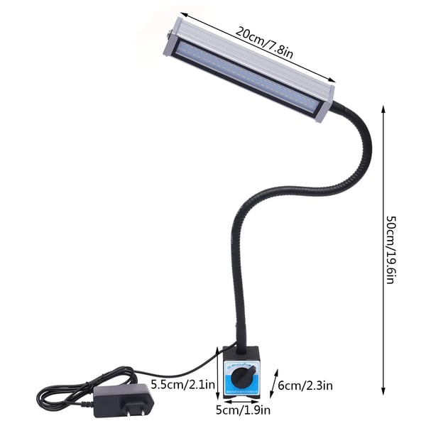 LED maskinlampe - CNC arbejdslampe - Magnetfod - Fleksibel arm - Vandtæt - 10 W - 220 V DC - Drejeknap - Sort