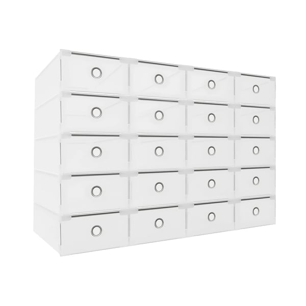 Sko opbevaring - Skokasser 20-pak - Stabelbare og gennemsigtige - 31×20×11 cm - Passer op til str. 40 - PP + jern - Hvid