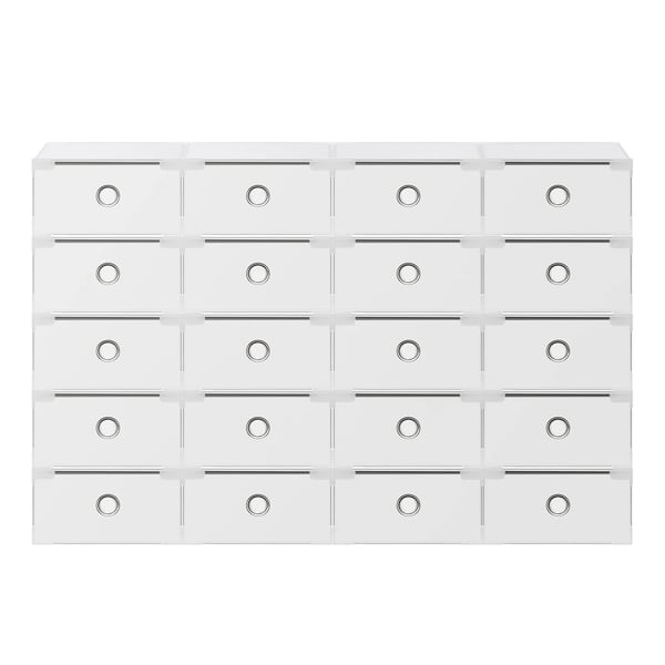 Sko opbevaring - Skokasser 20-pak - Stabelbare og gennemsigtige - 31×20×11 cm - Passer op til str. 40 - PP + jern - Hvid