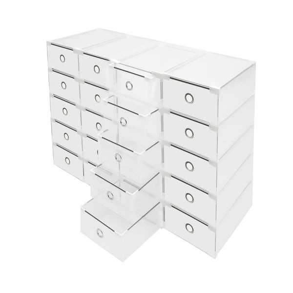 Sko opbevaring - Skokasser 20-pak - Stabelbare og gennemsigtige - 31×20×11 cm - Passer op til str. 40 - PP + jern - Hvid
