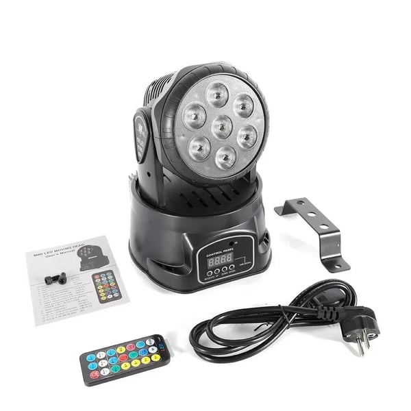 LED Diskolys - Moving Head - 105W - 7x RGB LED - DMX512 - AC 100–240V - CE - Sort