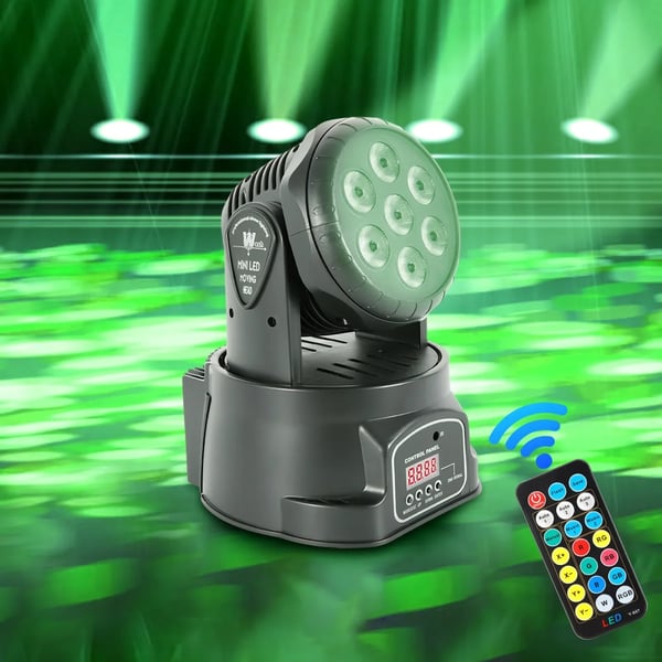 LED Diskolys - Moving Head - 105W - 7x RGB LED - DMX512 - AC 100–240V - CE - Sort