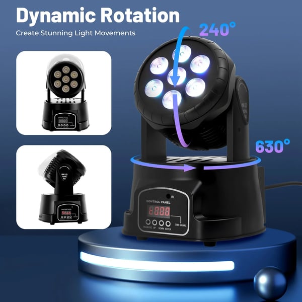 LED Diskolys - Moving Head - 105W - 7x RGB LED - DMX512 - AC 100–240V - CE - Sort