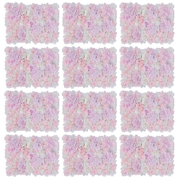 Kunstig blomstervæg - Silkeblomster vægpaneler - 12 stk - Vægmonteret - Bryllupsbaggrund & foto - Udendørs - Pink