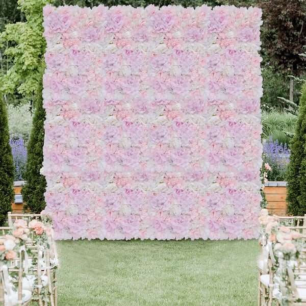 Kunstig blomstervæg - Silkeblomster vægpaneler - 12 stk - Vægmonteret - Bryllupsbaggrund & foto - Udendørs - Pink