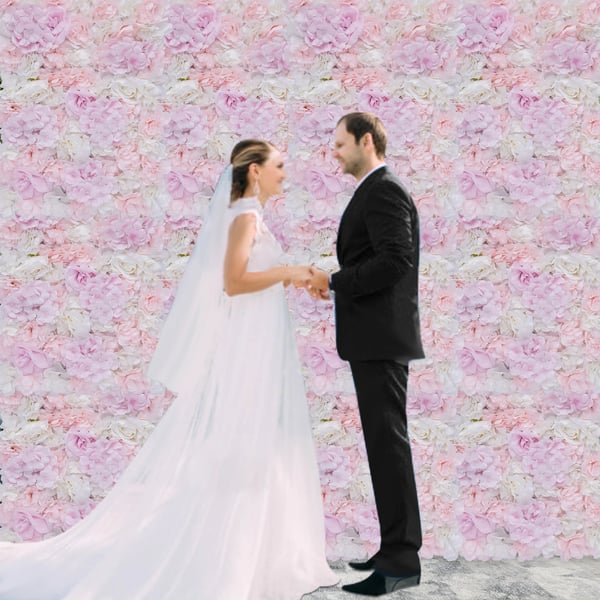 Kunstig blomstervæg - Silkeblomster vægpaneler - 12 stk - Vægmonteret - Bryllupsbaggrund & foto - Udendørs - Pink