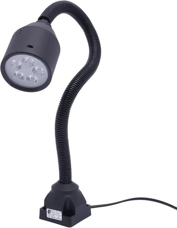Maskinlampe til drejebænk/CNC - LED Arbejdslys - 5 W - AC 110–220 V - Fleksibel Arm - Justerbart Beslag - Sort