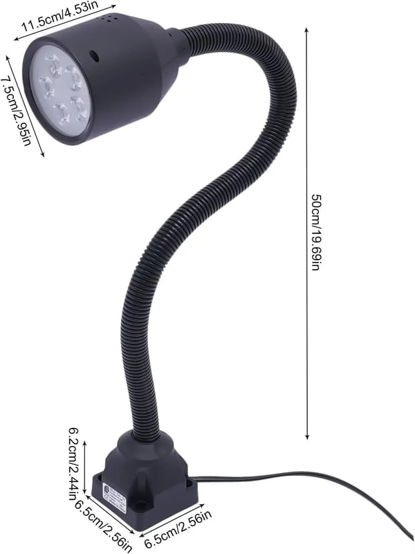 Maskinlampe til drejebænk/CNC - LED Arbejdslys - 5 W - AC 110–220 V - Fleksibel Arm - Justerbart Beslag - Sort