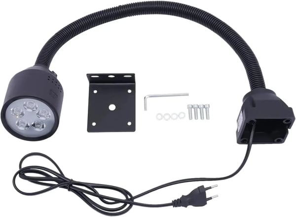 Maskinlampe til drejebænk/CNC - LED Arbejdslys - 5 W - AC 110–220 V - Fleksibel Arm - Justerbart Beslag - Sort