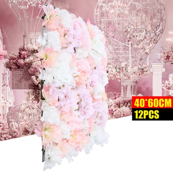 Kunstig blomstervæg - Paneler - 12-pak - Silke - Nålehuls-låsning - Indendørs - Bryllup & Festpynt - Blå