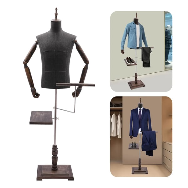 Herre mannequin - Helkrops udstillingsdukke - Med arme - Buksestang & skostativ - Plast - Til butik & udstillingsvindue