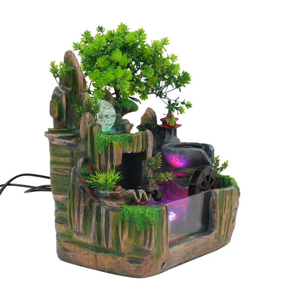 Pöytäsuihkulähde - Mini Zen Vesilähde - Kivimaisema - Sumukone - LED-valo - Hartsi - 18 x 30 x 33 cm - Monivärinen