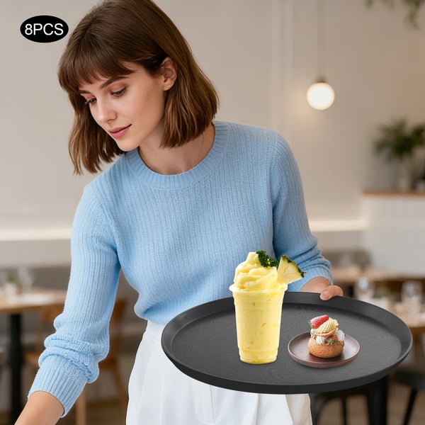 Serverings-/Tjenerbakker - Runde plastbakker - Sæt med 8 - 40 cm diameter - Til restaurant & café - Håndvask - Sort