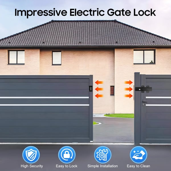 Elektrisk lås til port - Automatisk 24V 60W - IP44 - To oplåsningsmetoder - Hulafstand 5 cm - Driftstemperatur -20–60 °C - Sort