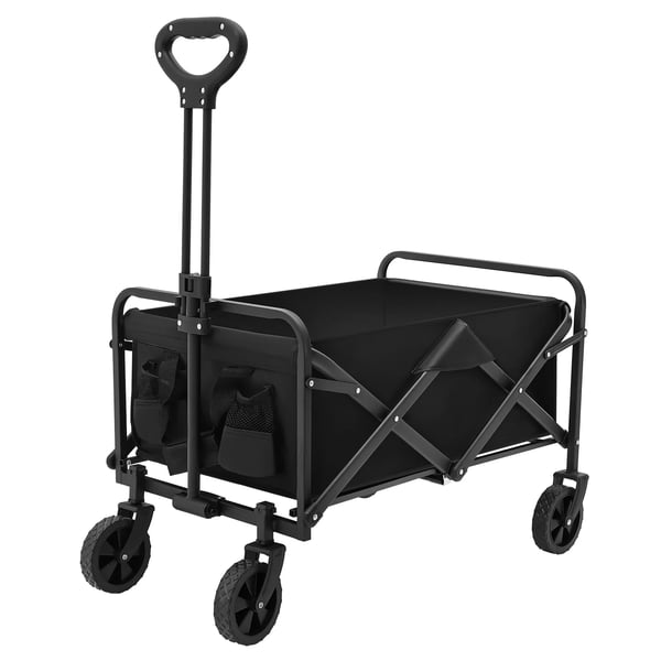 Hopfällbar skrinda - Trädgårdsvagn - Maxlast 80 kg - Hjul Ø 12,7 cm - Justerbart handtag 68–92 cm - 2 mugghållare - 51×13×68 cm - Svart