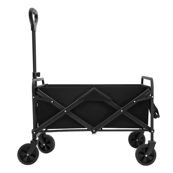 Taitettava käsikärry - Puutarhavaunu - Kantavuus 80 kg - Kumipyörät Ø 12,7 cm - Säädettävä aisa 68–92 cm - 2 mukitelinettä - 51×13×68 cm - Musta