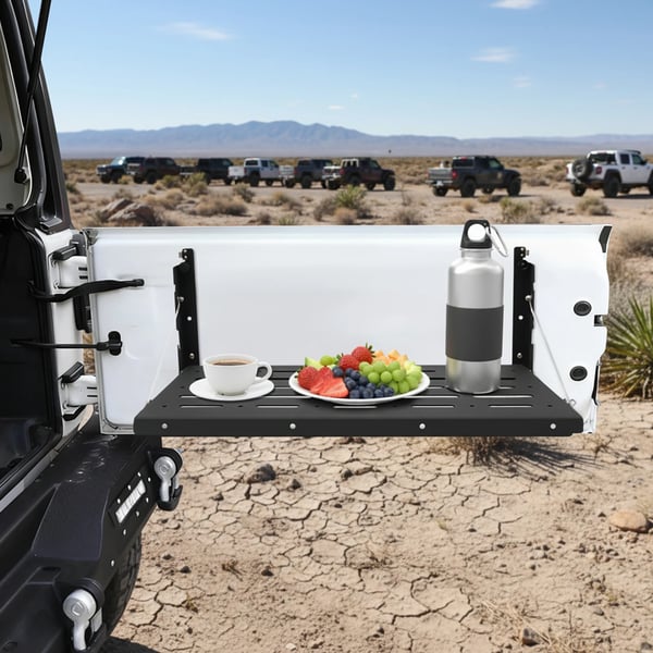 Bagklapsbord til Jeep Wrangler JK 2007–2017 - Foldbart bagdørsbord - Metal - Last- og bagagehylde - Camping/mad - Sort