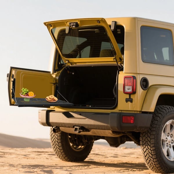 Bagklapsbord til Jeep Wrangler JK 2007–2017 - Foldbart bagdørsbord - Metal - Last- og bagagehylde - Camping/mad - Sort