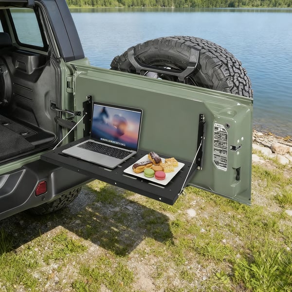Bagklapsbord til Jeep Wrangler JK 2007–2017 - Foldbart bagdørsbord - Metal - Last- og bagagehylde - Camping/mad - Sort