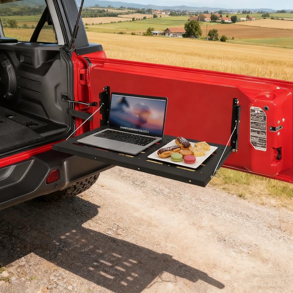 Bagklapsbord til Jeep Wrangler JK 2007–2017 - Foldbart bagdørsbord - Metal - Last- og bagagehylde - Camping/mad - Sort
