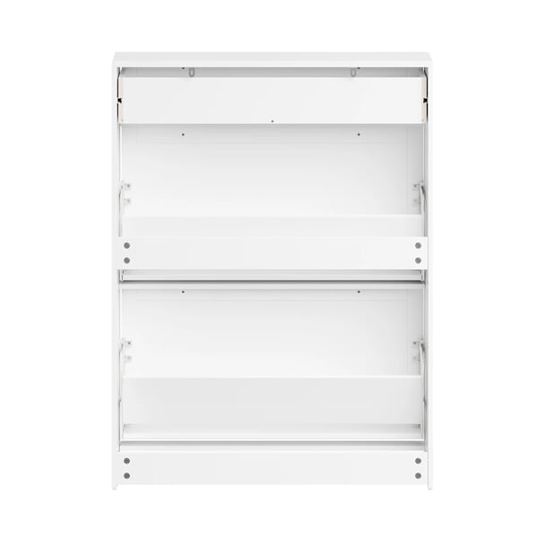 Skoskab FSR207-W - Smalt skoskab - Op til 8 par - Vippeskuffer og klapdøre - Til små rum - 80x19x107 cm - Hvid