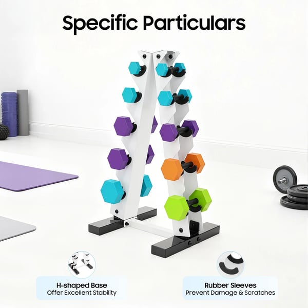 Hantelstativ - A-ramme håndvægtsstativ - 5 Niveauer, 5 Par, Max 100 kg, Stål, 34×32×65 cm - Hvid
