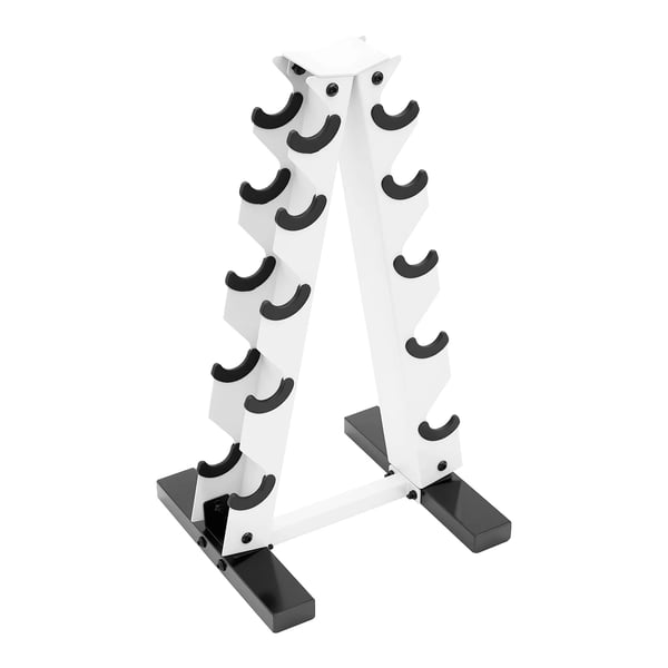 Hantelstativ - A-ramme håndvægtsstativ - 5 Niveauer, 5 Par, Max 100 kg, Stål, 34×32×65 cm - Hvid