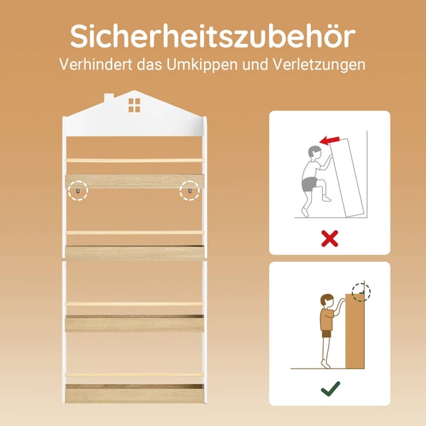 Børnebogreol - Opbevaringsreol - 4 Hylder - 60×130×15 cm - Børneværelse - Elfenbensfarvet