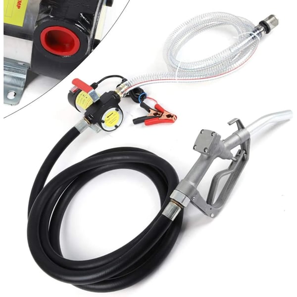 Dieselpumpe - 12V Selvansugende Brændstofpumpe - 50 l/min - 175 W - EU-stik - Med Tankpistol - Til Diesel & Fyringsolie - Sølv