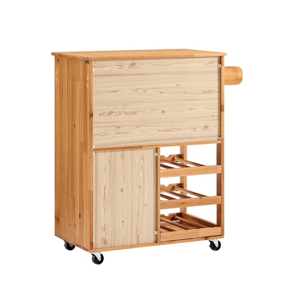 Serveringsvogn - Køkkenvogn med hjul - Træ - Arbejdsplade - 75×86×38 cm - Samling kræves - Naturel - Brun