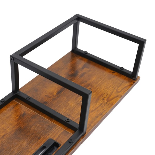 Skærmstander - Skrivebordsorganizer - 2 skuffer - Til 25–51 cm laptop/monitor - 100×24×14,4 cm - Brun