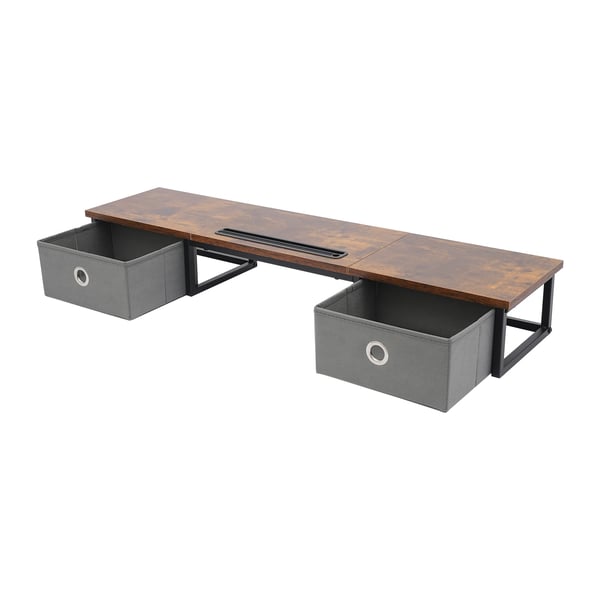 Skærmstander - Skrivebordsorganizer - 2 skuffer - Til 25–51 cm laptop/monitor - 100×24×14,4 cm - Brun