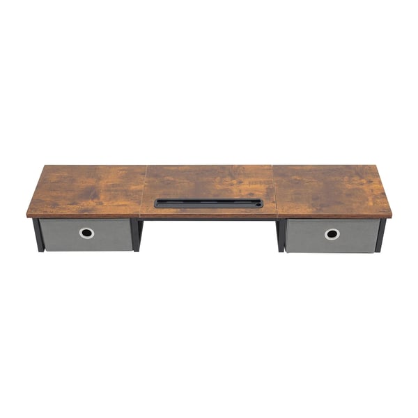 Skærmstander - Skrivebordsorganizer - 2 skuffer - Til 25–51 cm laptop/monitor - 100×24×14,4 cm - Brun