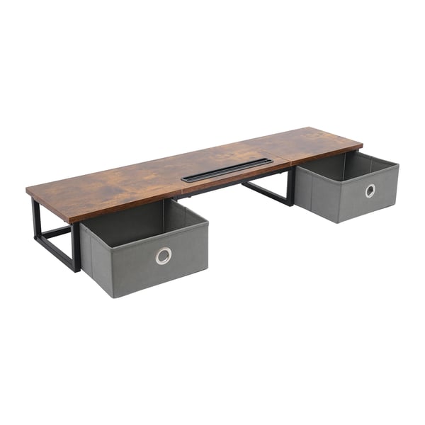 Skærmstander - Skrivebordsorganizer - 2 skuffer - Til 25–51 cm laptop/monitor - 100×24×14,4 cm - Brun