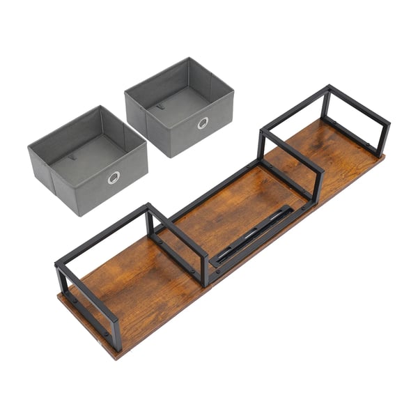 Skærmstander - Skrivebordsorganizer - 2 skuffer - Til 25–51 cm laptop/monitor - 100×24×14,4 cm - Brun