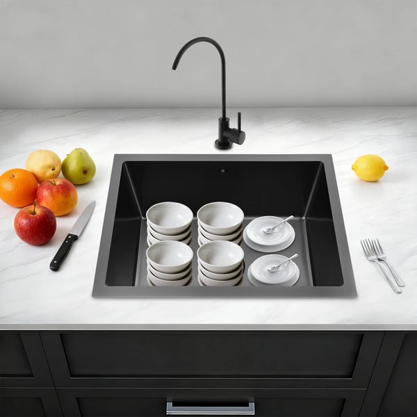 Køkkenvask - Undermonteret enkelt kumme - Rustfrit stål 304 - Med armatur - 55×40×22 cm - Rektangulær - 1 hul - Gul