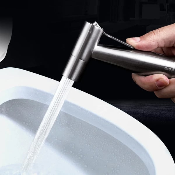 Bidet håndbruser med slange og holder - Toiletbruser - Væghængt - Rustfrit stål - Vandret stråle - Enkelt hul - Lysegrå