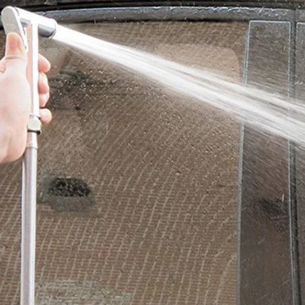 Bidet håndbruser med slange og holder - Toiletbruser - Væghængt - Rustfrit stål - Vandret stråle - Enkelt hul - Lysegrå