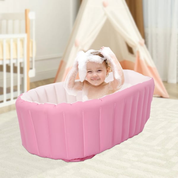 Oppusteligt babybadekar - PVC badekar - Sammenklappeligt - Med luftpumpe - 26×23×7,5 cm - 0–3 år - Ensfarvet