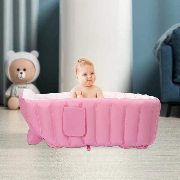 Oppusteligt babybadekar - PVC badekar - Sammenklappeligt - Med luftpumpe - 26×23×7,5 cm - 0–3 år - Ensfarvet