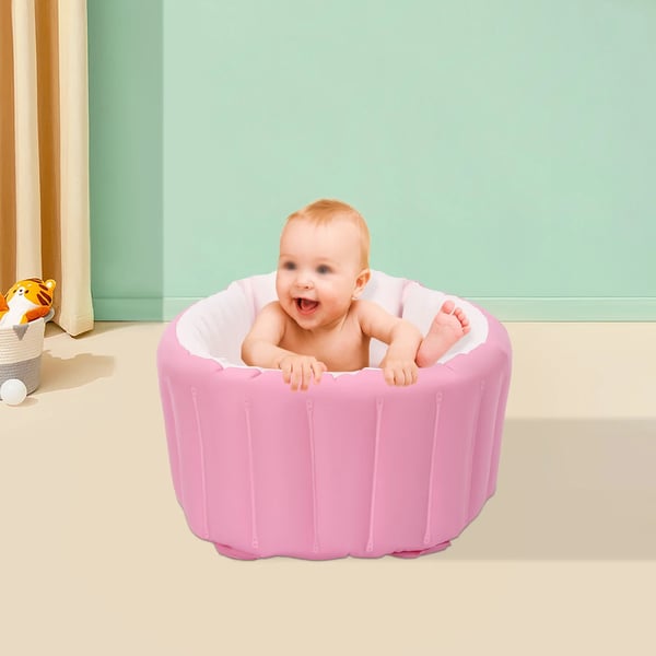 Oppusteligt babybadekar - PVC badekar - Sammenklappeligt - Med luftpumpe - 26×23×7,5 cm - 0–3 år - Ensfarvet
